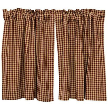 Burgundy Check Tier Curtain Set of 2 36
